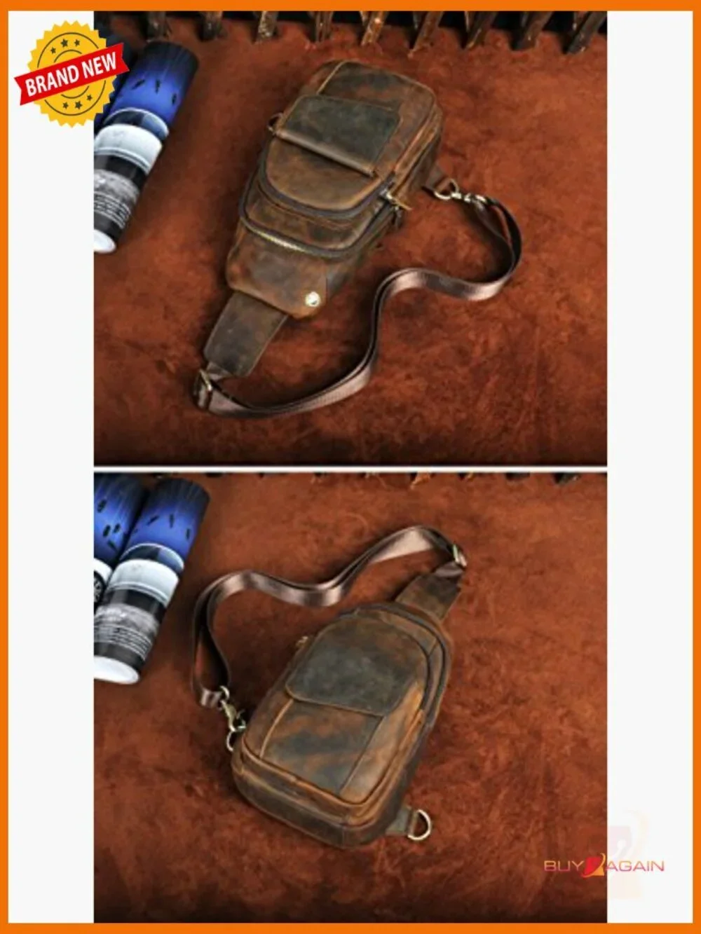 Genuine Leather Crossbody Sling Bag for Travel Hiking Outdoor Casual Daypack